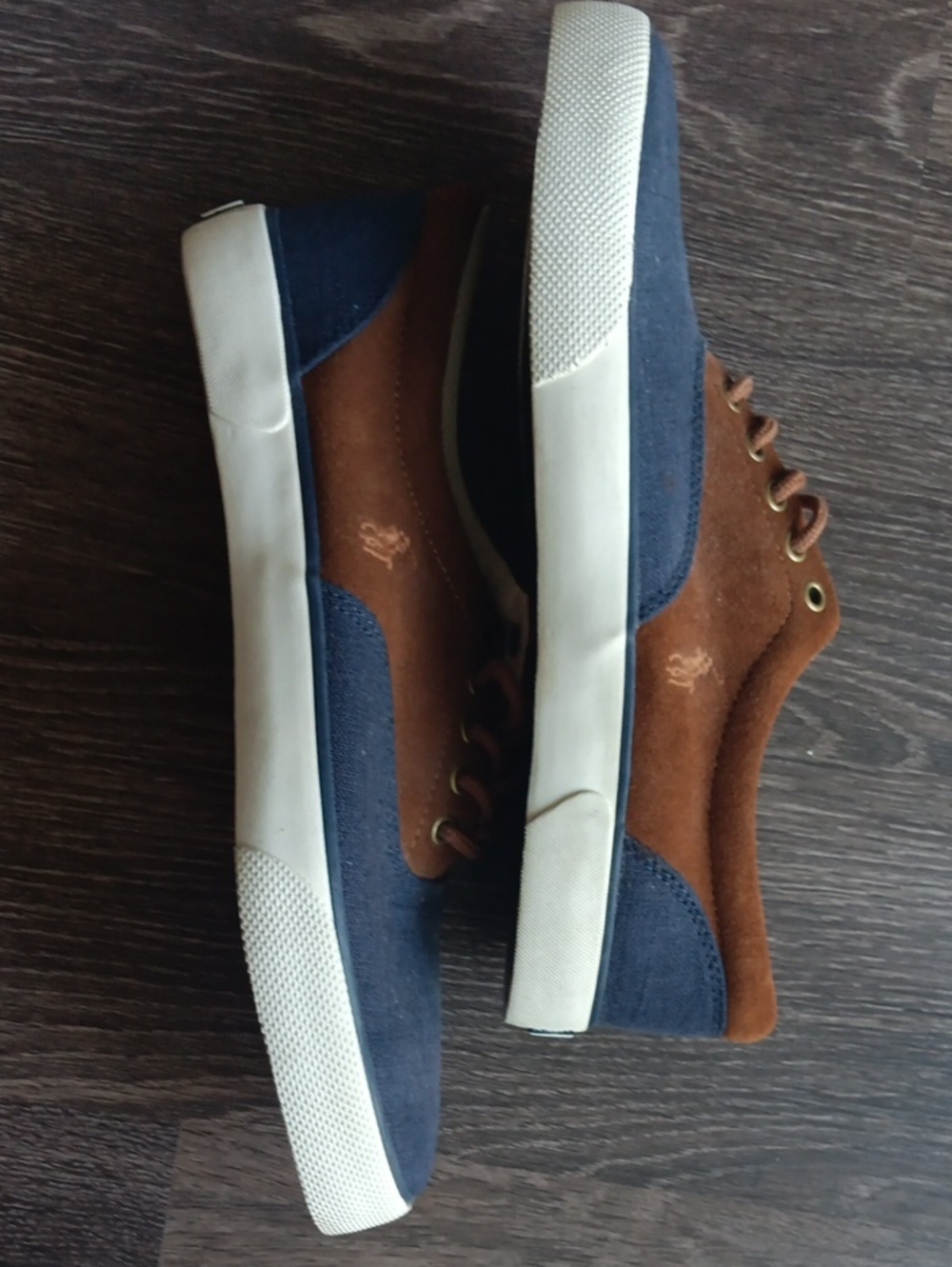 $30 Polo by Ralph Lauren Navy and Brown Suede Low-Top Sneakers